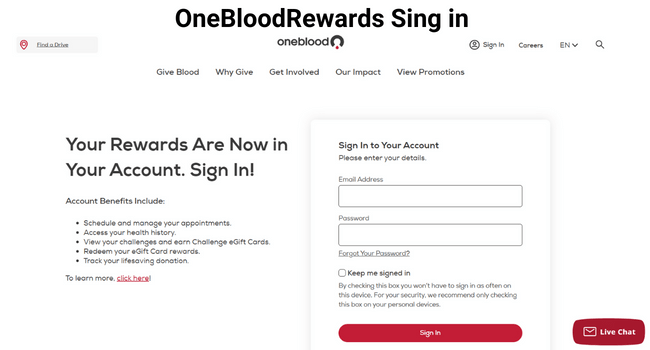 OneBlood Rewards Sign in
